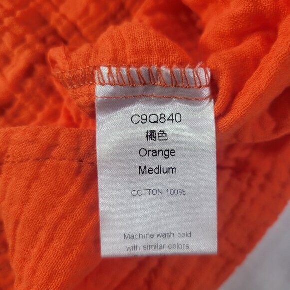 Women Orange Button-Up Shirt 100% Cotton Long Sleeve Collared Size M - Picture 4 of 9